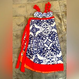 Women’s 2 peice bathing suit with sarong high waisted